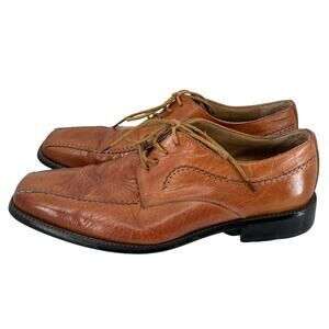 Zengara Mens Leather Dress Shoes Brown Square Toe Lace Up Oxfords Size 10.5B